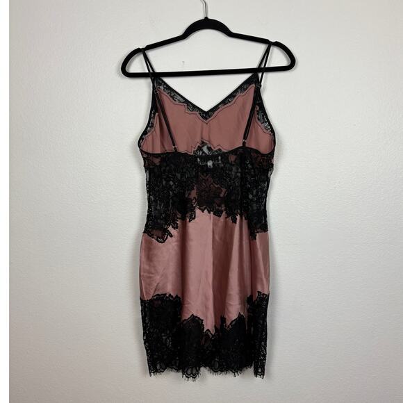Fleur Du Mal Cherie Lace Pink Satin Slip Dress Large - Picture 3 of 5